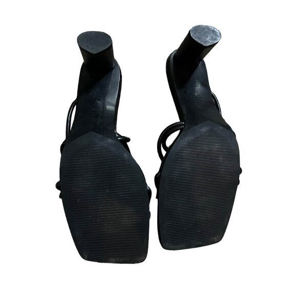 Zara Womens Black Tubular Interwoven Strappy Square Toe Heeled Sandals Size 7 - Picture 4 of 5